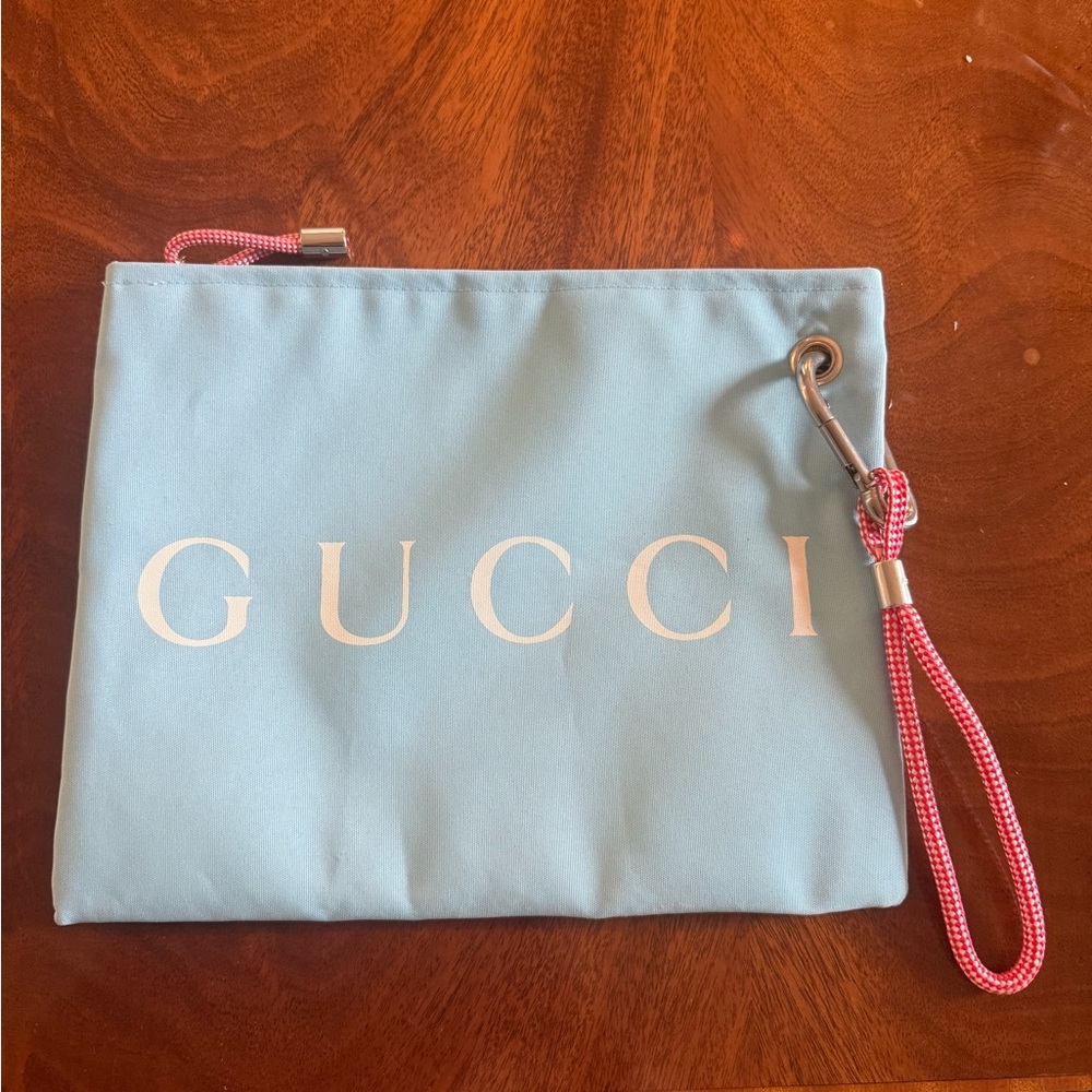 Gucci Blue canvas Pouch with red Strap